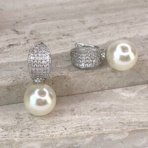 NEW ~ Anthropologie SHASHI Pave Crystal Leaf Topped Pearl Earrings